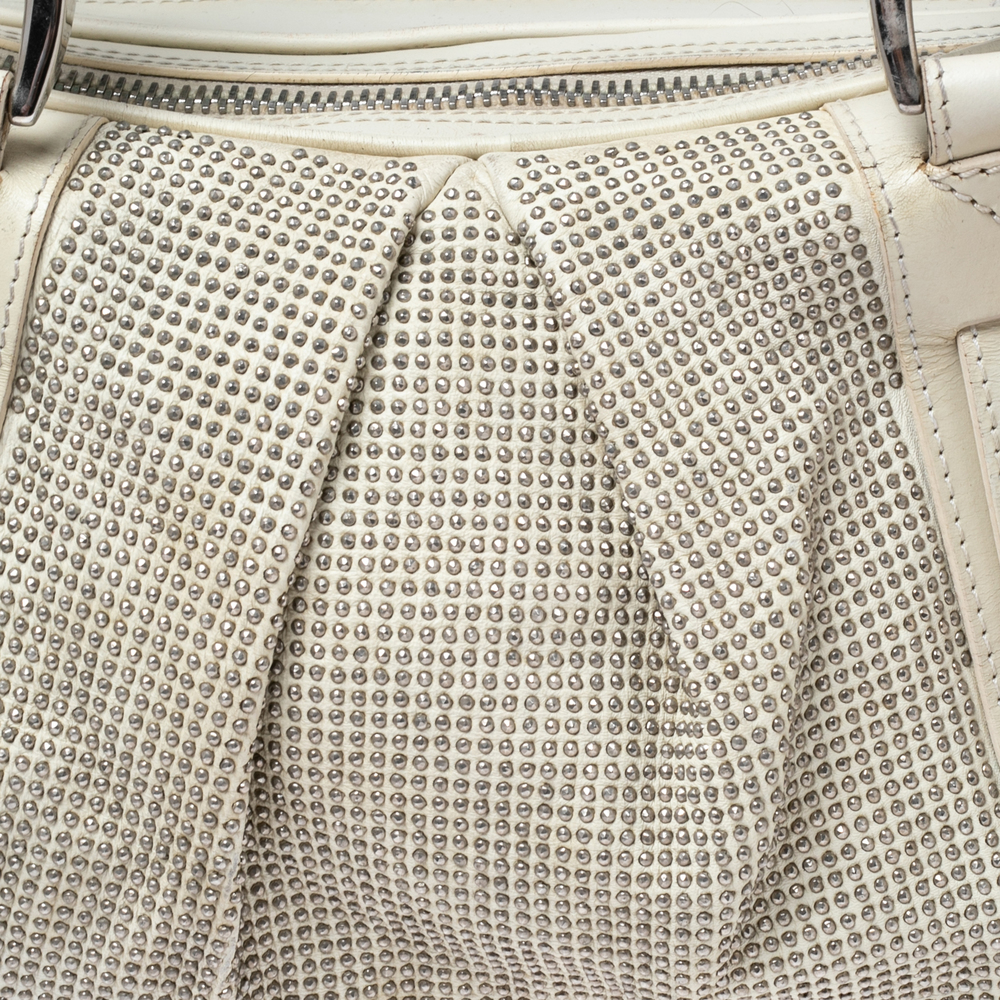 BURBERRY Off White Leather Studded Ashbury Knight Satchel - Picture 5 of 9